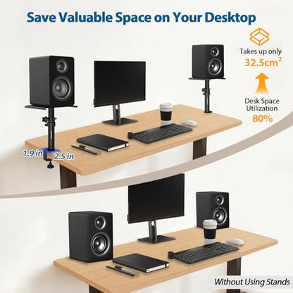 Vondynote Set of 2 Desktop Clamp Speaker Stands Short Studio Monitor Stands