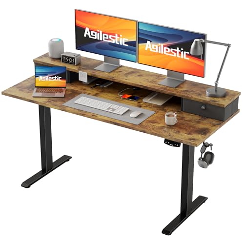 Agilestic 55 * 24 Inch Electric Standing Desk with Drawers, Rustic Brown - color: Rustic Brown, size: 55 x 24 Inches with 2 drawers