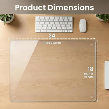 Tempered Glass Desk Pad 24" x 18" - Clear Non-Slip Office Desk Mat for Keyboard & Monitor, Easy to Clean Glass Writing Pad for Home & Work - size: 18" x 24"