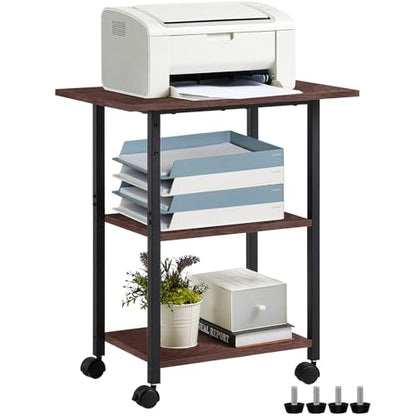 Lerliuo 3-Tier Printer Stand, Industrial Rolling Printer Table with Storage - color: Walnut, size: 3-Tier