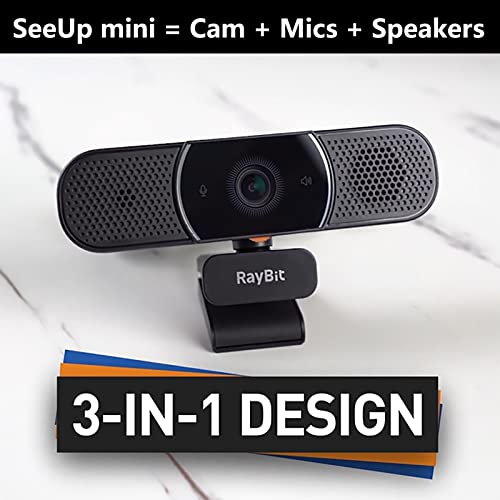 3 in 1 Webcam - 2K HD USB C Webcam with Microphone and Speaker, Stereo Sound & Noise-Cancelling Mics, Privacy Cover, Light Correction, Autofocus Conference Web Camera for Computer/Laptop/PC/Monitor