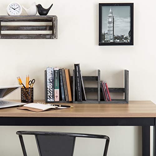 MyGift Barnwood Gray Wood Desktop Bookshelf Organizer, Expandable Adjustable Display Shelf Book Rack - color: Barnwood Gray