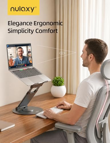 Nulaxy 18" Height Telescopic 360 Rotating Aluminum Laptop Stand Desk, Gray | Ergonomic Computer Holder Riser with Heat-Vent, Standing Desk Converter Holds 22 Lbs for Office Desk Use Fits 10-17" Laptops - color: A-Gray