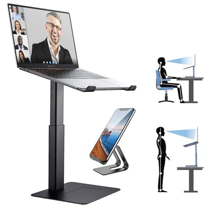 Laptop Stand for Desk, Ergonomic Sitting and Standing Laptop Riser for Notebook MacBook 11-17 Inches，DJ Laptop Stand Adjustable Height from 7-15 Inches Aluminum(Black) - color: Black