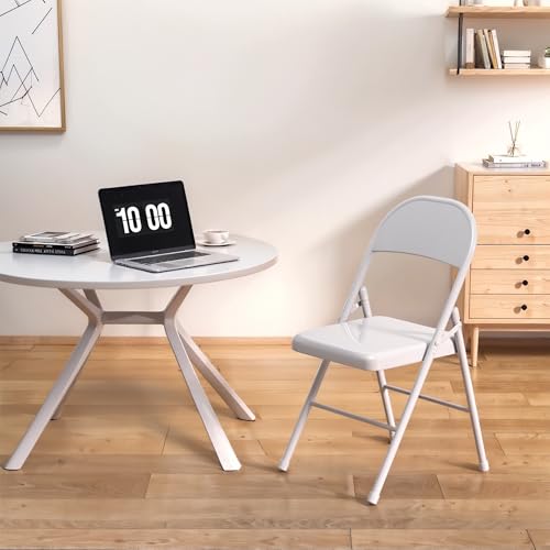 VECELO Metal Folding Chairs 4 Pack, Double Hinged Steel Frame Easy Foldable&Stackable for Office Kitchen Dinning Wedding Patio and Garden - color: Grey