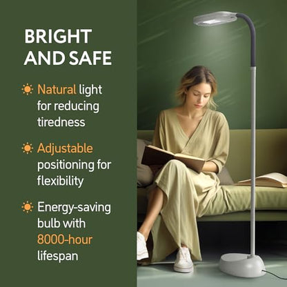 Kenley Natural Daylight Floor Lamp with Adjustable Gooseneck - color: Gray