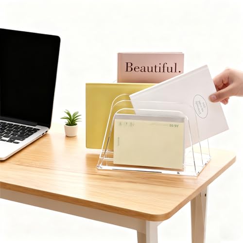 YUXUN Clear Acrylic Desktop File Sorter Organizer,Upright File Organizer, 3-Section Bookshelf for Home Office & Classroom - size: 3-Section