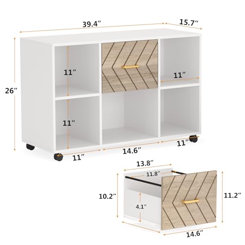 Tribesigns 2 Drawer File Cabinet, Large Mobile Lateral Filing Cabinet for Letter Size, Printer Stand with Storage Shelves and Rolling Wheels for Home Office (White) - color: White