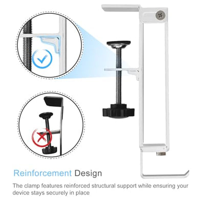 IFCASE Adjustable Desk Side Laptop Mount Holder with Headphone Hook, No Drill Desk Storage Organizer (White) - color: White