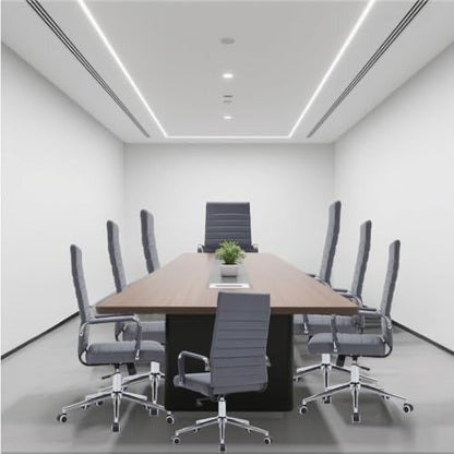 Grey Leather Ribbed Office High-Back Desk Conference Chairs with Wheels | Ergonomic High-Back Executive Chairs with Wheels Adjustable Swivel Computer Task Desk Chair with Arms and Thick Padded Seat - color: Grey, size: High Back