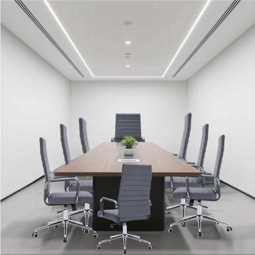 Grey Leather Ribbed Office High-Back Desk Conference Chairs with Wheels | Ergonomic High-Back Executive Chairs with Wheels Adjustable Swivel Computer Task Desk Chair with Arms and Thick Padded Seat - color: Grey, size: High Back