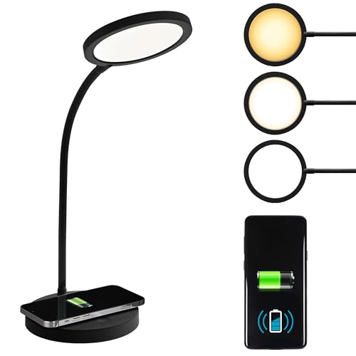 OttLite Good Housekeeping Circular Desk Lamp, Wireless Charging, Black - color: Black