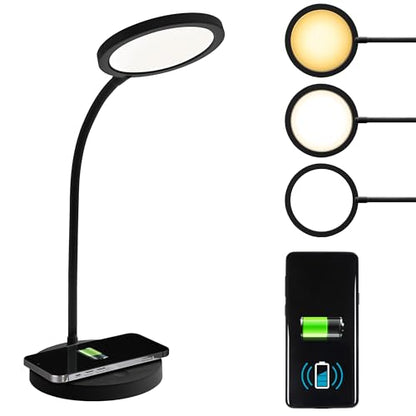 OttLite Good Housekeeping Circular Desk Lamp, Wireless Charging, Black - color: Black