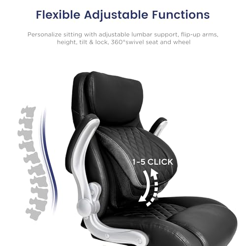 Nouhaus Ergonomic Office Chair Premium Microfiber Leather Adjustable Lumbar Support & Armrests, High Back Comfy Desk Gaming Chairs Executive Computer Swivel Chair Tilt Function(Posture,Black) - color: Black