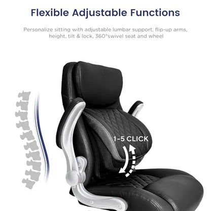 Nouhaus Ergonomic Office Chair Premium Microfiber Leather Adjustable Lumbar Support & Armrests, High Back Comfy Desk Gaming Chairs Executive Computer Swivel Chair Tilt Function(Posture,Black) - color: Black
