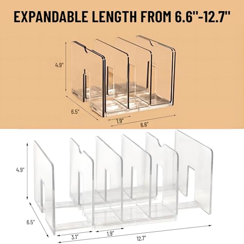 Sylfaen 2-Pack Clear Desktop File Organizer, Expandable Acrylic File Sorter Auto Rebound, Multifunction 5 Sections File Folder Holder for Magazines, Books, Letters, Papers, Notebooks