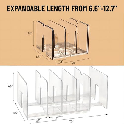 Sylfaen 2-Pack Clear Desktop File Organizer, Expandable Acrylic File Sorter Auto Rebound, Multifunction 5 Sections File Folder Holder for Magazines, Books, Letters, Papers, Notebooks