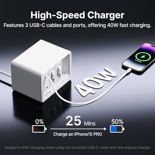 Gitryin 11-in-1 Desktop Charging Station, 120W USB Retractable GaN Charger - size: With 3 Type-C Chargers