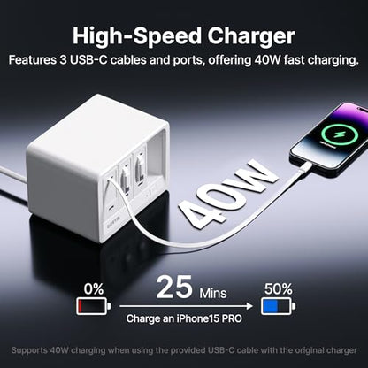 Gitryin 11-in-1 Desktop Charging Station, 120W USB Retractable GaN Charger - size: With 3 Type-C Chargers