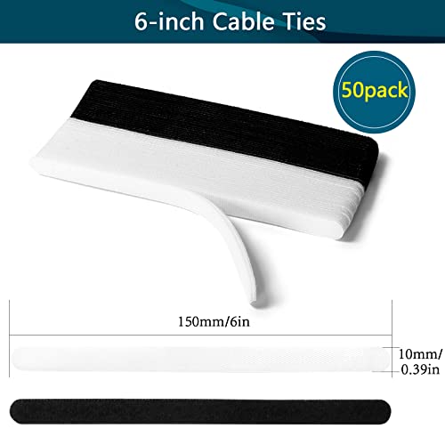 50PCS Reusable Cable Ties,Adjustable Cable Management,Cord Organizer,Cable Organizer,Multi-Purpose Wire Ties (25 Pcs Black and 25 Pcs White Cable Ties) - color: White+black