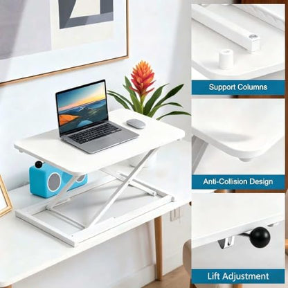 Height Adjustable Standing Desk White Converter Keyboard Riser 23.6 Inch - color: White
