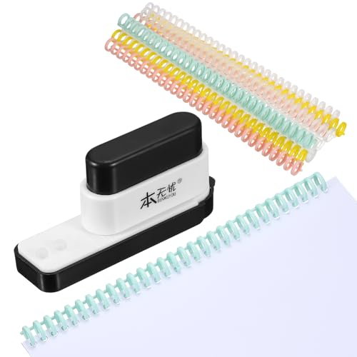 PATIKIL 5 Hole Paper Puncher, Hole Punch Binding Machine Spiral Coil Binder with 10Pcs 30 Ring Loose Leaf Binder Spines 5 Sheets Capacity for DIY Planner Scrapbook Office, Black - color: Black