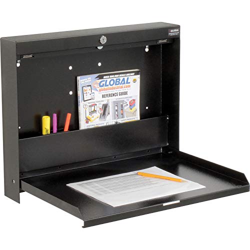 Global Industrial Wall Mounted Fold Down Shop Desk with keyed Lock, Black