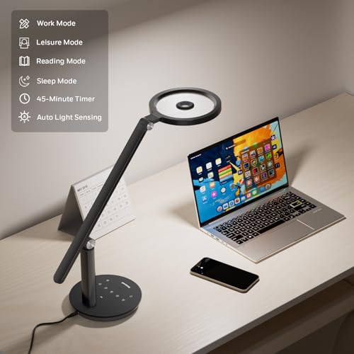 Honeywell H6 Desk Lamp for Home Office, Dimmable Reading Table Light, Black - color: Black