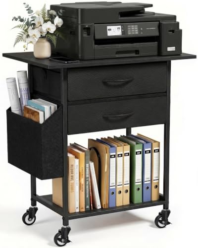 Faesun Printer Stand with Storage, Rolling Printer Table with 2-Drawer - color: Black
