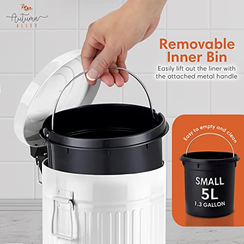 Autumn Alley White Farmhouse Bathroom Trash Can with Lid, Step, 1.3 Gal - color: White, style: 1 Pack (Trash Can Only)