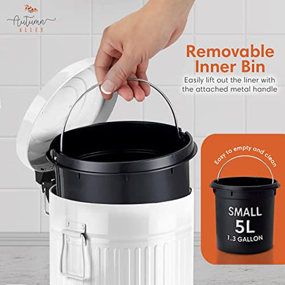 Autumn Alley White Farmhouse Bathroom Trash Can with Lid, Step, 1.3 Gal - color: White, style: 1 Pack (Trash Can Only)