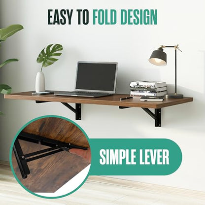 Wall Mounted Desk, Murphy Desk, Wall Mounted Folding Table, 48x16 Brown | Houseables Laundry Folding Table, Fold Down Work Bench, Foldable Station, Floating Bar, Hanging, Dining, Kitchen, Clothes - color: Brown