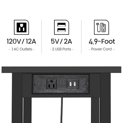 TUTOTAK Printer Stand, 2 Tier Rolling Printer Cart with Charging Station | Small Under Desk Printer Table with Wheels for Small Space, Office, Home, Black PS01BK001 - color: Black, size: 2 tier(15.7 x 11.8 x 15.4inchs)