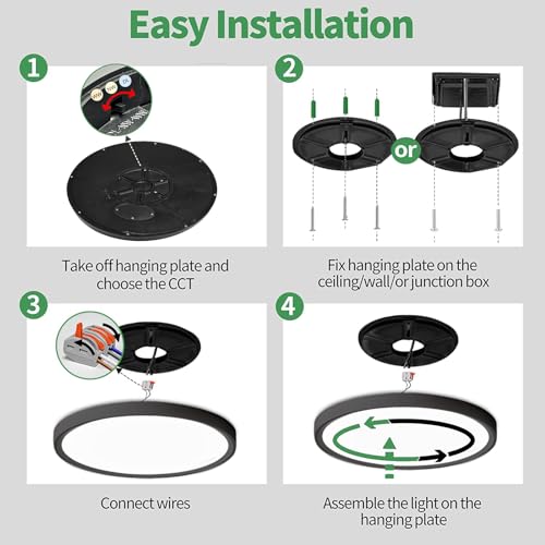 9Inch 4PK Black LED Flush Mount Ceiling Light,18W,1860LM, 3CCT Selectable | 3000K/4000K/6000K CCT Selectable, Black Close to Ceiling Round Flat Panel Light, Super Slim LED Ceiling Light for Bedroom - color: Black, size: 9"-4PK