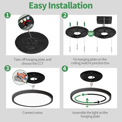 9Inch 4PK Black LED Flush Mount Ceiling Light,18W,1860LM, 3CCT Selectable | 3000K/4000K/6000K CCT Selectable, Black Close to Ceiling Round Flat Panel Light, Super Slim LED Ceiling Light for Bedroom - color: Black, size: 9"-4PK
