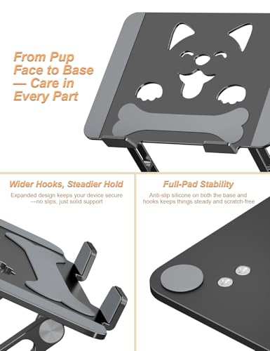 Aoviho Aluminum Laptop Stand for Desk Fit for All 10"-17.3" Laptops, Black | Height-adjustable Notebook Holder, Ergonomic Computer Riser with Unique Puppy Cooling Vent, for Mac, Dell, Lenovo, HP - color: Black
