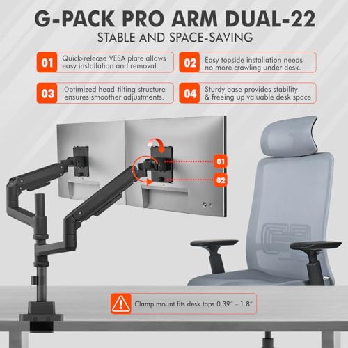 Dual Monitor Arm, 17-49 Inch, Holds 44 lbs Each