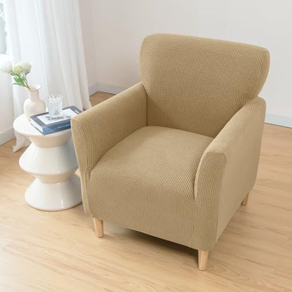 LiveGo Stretch Mid Century Modern Armchair Slipcover 1-Piece Jacquard Accent Chair Covers with Arms Soft Waterproof Chair Slipcovers for Living Room Furniture Protector Office (Khaki) - color: Khaki