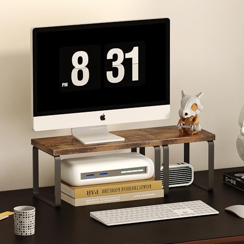 Homeiju Wooden Desktop Organizer Shelf, 2-Tier Adjustable Freestanding Bookshelf Desk Shelf, Stackable Desk Organizer for Office, Dorm, Bedroom, Space Saving, Easy Assembly, Rustic Brown (1 Pack) - size: 1 Pack