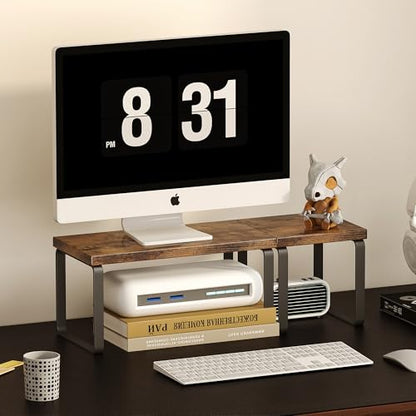 Homeiju Wooden Desktop Organizer Shelf, 2-Tier Adjustable Freestanding Bookshelf Desk Shelf, Stackable Desk Organizer for Office, Dorm, Bedroom, Space Saving, Easy Assembly, Rustic Brown (1 Pack) - size: 1 Pack