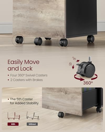 VASAGLE 2-Drawer File Cabinet, Small Rolling Filing Cabinet - color: Heather Greige + Ink Black, style: Classic