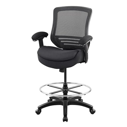 400lbs Office Drafting Chair Wide Dual Seat Cushion for High Standing Desk with Lumbar Support and Enlarged Adjustable Footrest-Black - color: Black