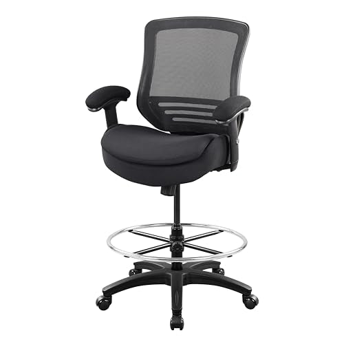 400lbs Office Drafting Chair Wide Dual Seat Cushion for High Standing Desk with Lumbar Support and Enlarged Adjustable Footrest-Black - color: Black