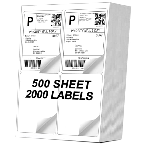 [500 Sheets 2000 Labels] 4-UP 4''x5'' Shipping Labels for Laser & Inkjet Printers, Shipping Mailing Labels, 4 Pcs Per Page Shipping Labels - color: A4-4up-500sheets-2000 Labels
