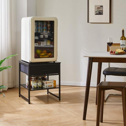 Aibiju Adjustable Side Table with Drawers, Refrigerator Table,Square Coffee Table, Large Printer Stand, End Table Black YD-TM156B - color: Black, style: With Drawers