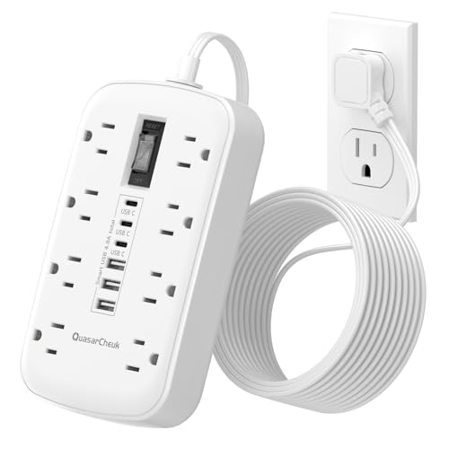 3FT Extension Cord with 6 USB(3 USB C) 8 Outlets, Flat Plug Power Strip - size: 3 FT-White-Three Prong