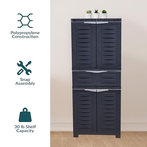 Sunnydaze 57" Garage Storage Cabinet with Doors & Shelves, Charcoal - color: Charcoal, style: With Drawer - 57" H