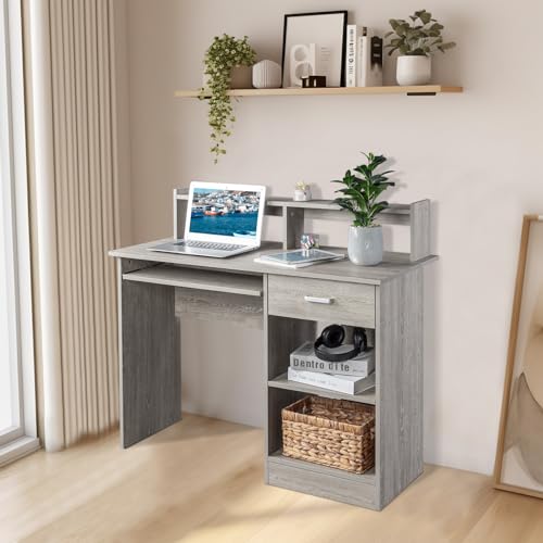 Karl home Computer Desk Study Writing Desk, Grey - color: Grey, size: with Keyboard 1