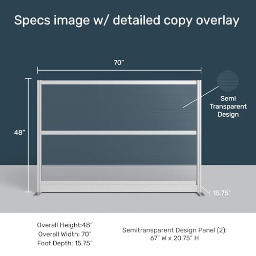 Stand Up Desk Store Modular Room Divider Wall, 70" W x 48" H | Aesthetic, Office Partition Walls & Cubicle Wall Dividers, Lightweight, Durable, Translucent - size: 70" x 48"