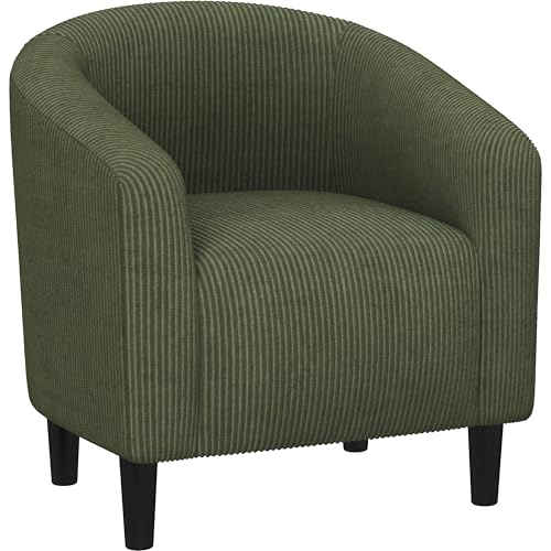 Yaheetech Corduroy Accent Chairs, Compact Furry Barrel Chairs with a Curved Silhouette for Small Spaces, Living Room, Bedroom, Dark Green - color: Dark Green (Corduroy), style: without Ottoman